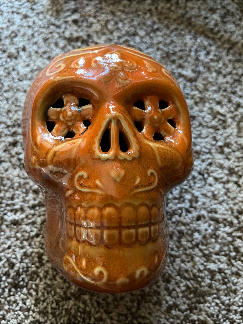 Ceramic Orange Sugar Skull Decor